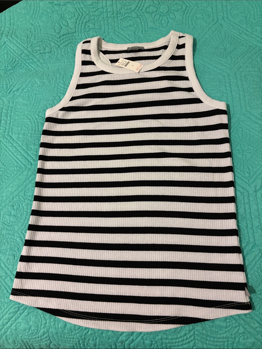Talbots Black and White Striped Ribbed Tank Top